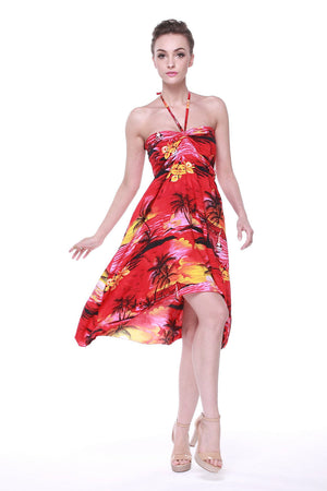 Women's Butterfly  Luau Dress in Sunset Red