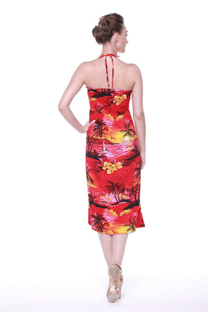 Women's Butterfly  Luau Dress in Sunset Red