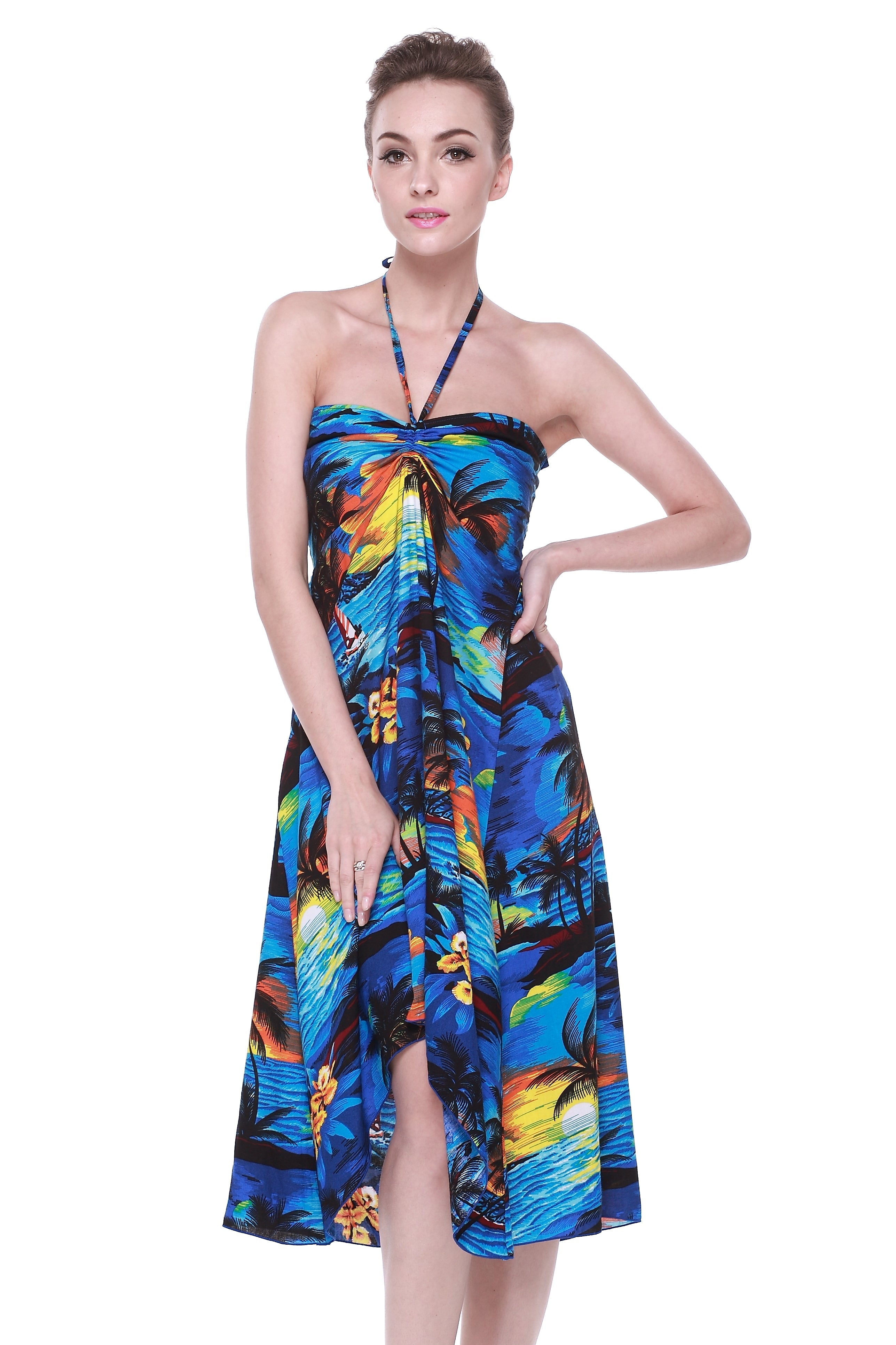 Women's Butterfly  Luau Dress in Sunset Blue