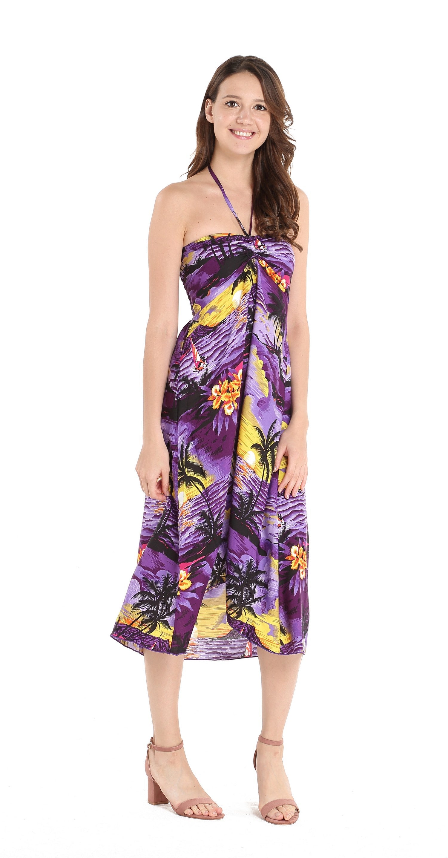 Women's Butterfly  Luau Dress in Sunset Purple
