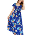 Women's Maxi Ruffle Sleeve Dress in Hibiscus Blue