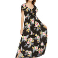 Women's Maxi Ruffle Sleeve Dress in Hibiscus Black