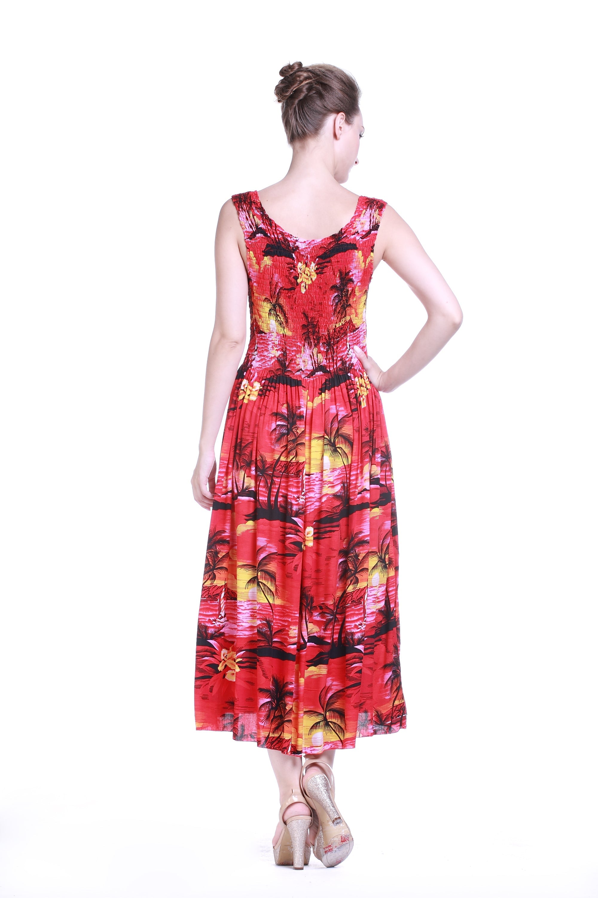 Women's Maxi Tank Elastic Luau Dress Sunset Red