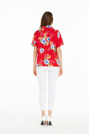 Women's Lady Aloha Shirt in Hibiscus Red