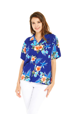 Women's Lady Aloha Shirt in Hibiscus Blue