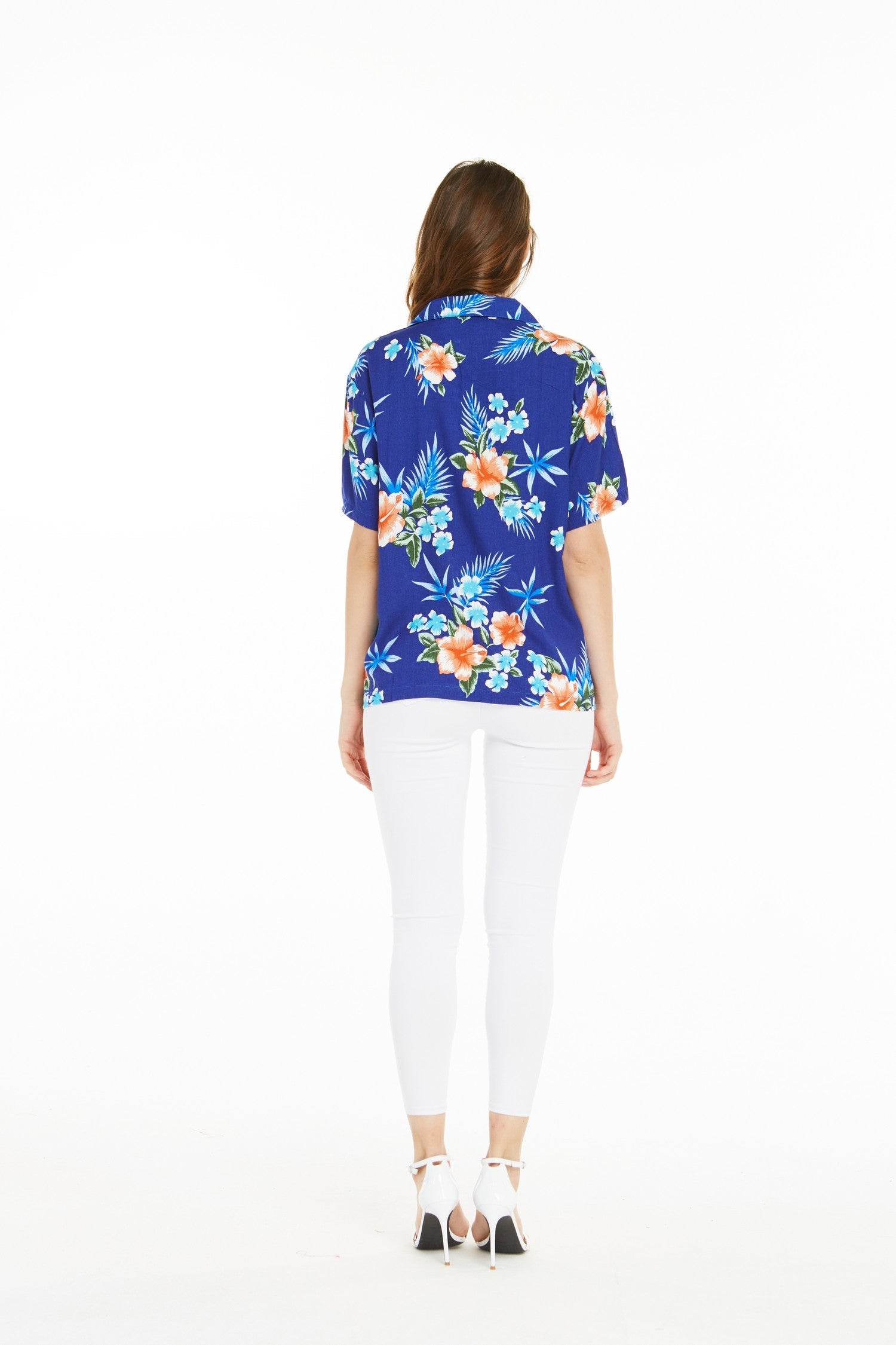 Women's Lady Aloha Shirt in Hibiscus Blue