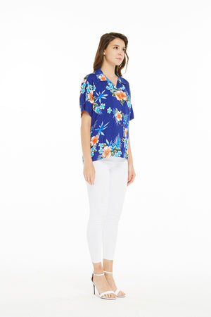 Women's Lady Aloha Shirt in Hibiscus Blue