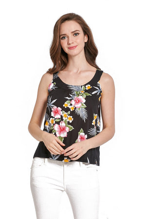 Women's Tank Top in Hibiscus Black