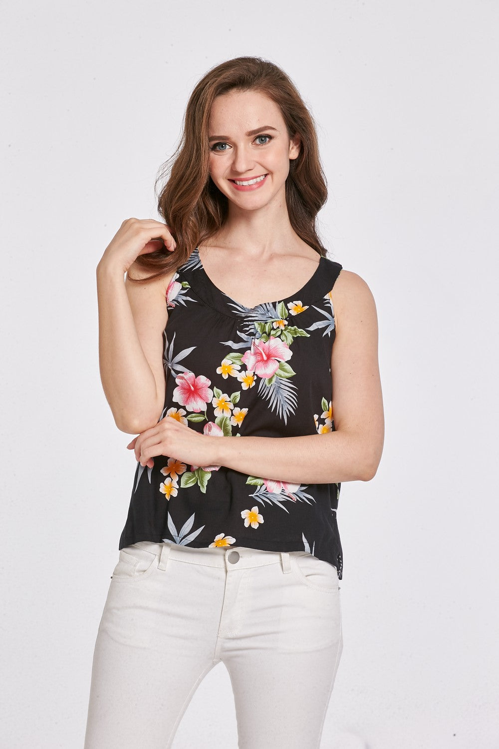 Women's Tank Top in Hibiscus Black