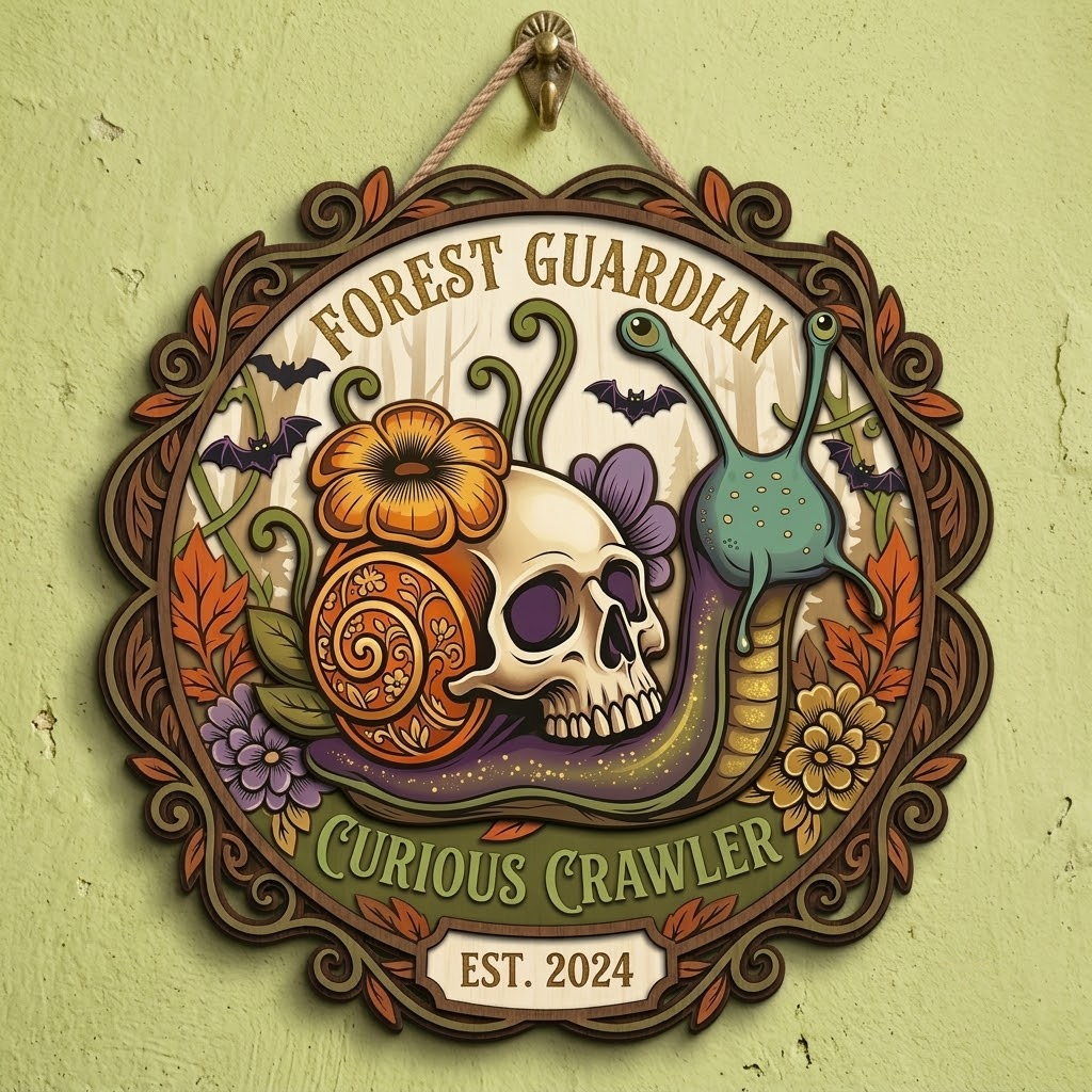 Skull Snail Wooden Wall Decor, Creepy Cute Halloween Sign, Whimsical Skull Wall Hanging