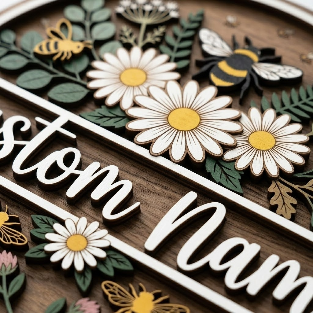 Custom Personalized Teacher Sign, Bee Classroom Decor For Teacher Name Sign, Daisy Floral Wooden Sign