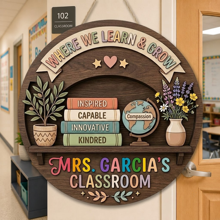 Personalized Classroom Sign, Inspirational Teacher Wooden Decor, Custom Name Plaque