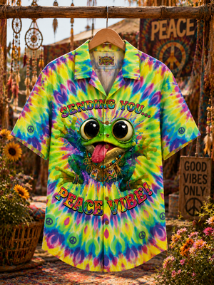 Groovy Peace Frog Hawaiian Shirt Front Flat Lay