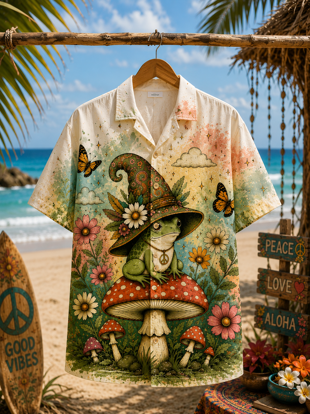 Frog Wizard Mushroom Hawaiian Shirt Front View
