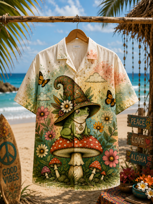 Frog Wizard Mushroom Hawaiian Shirt Front View