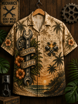 Mechanic Wrench Hawaiian Shirt Front Flat Lay
