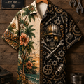 Hard Hat Skull Hawaiian Shirt Front Flat Lay