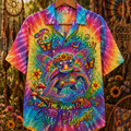 Peace Turtle Tie Dye Hawaiian Shirt Front Flat Lay