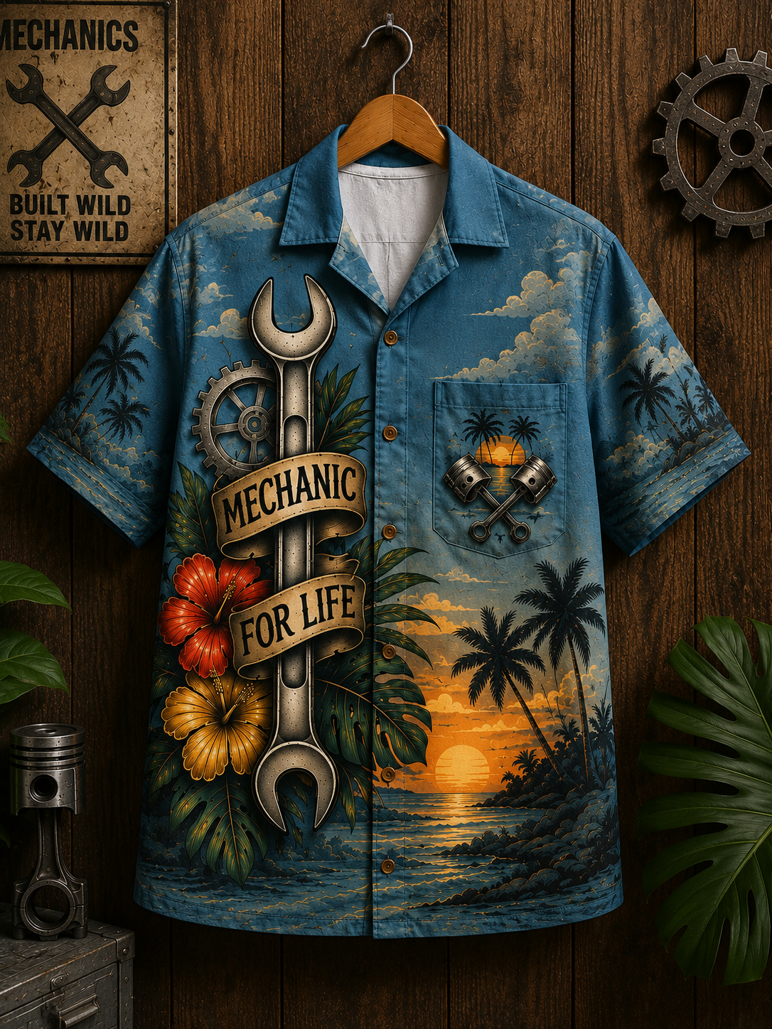 Mechanic For Life Hawaiian Shirt Front Flat Lay
