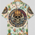 Work Harder Skull Hawaiian Shirt Front Flat Lay