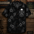 Custom Mechanic Skull Hawaiian Shirt Front Flat Lay