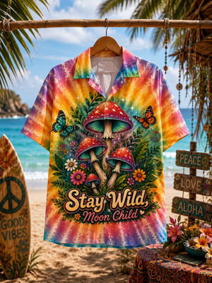 Stay Wild Moon Child Hippie Hawaiian Shirt Front View