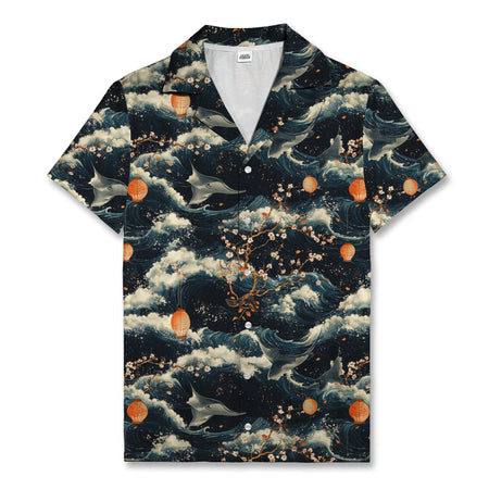 Manta Ray Wave Pattern Japanese Hawaiian Shirt