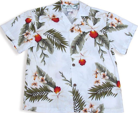 Hawaiian Orchid Boys Tropical Hawaiian Shirt in White