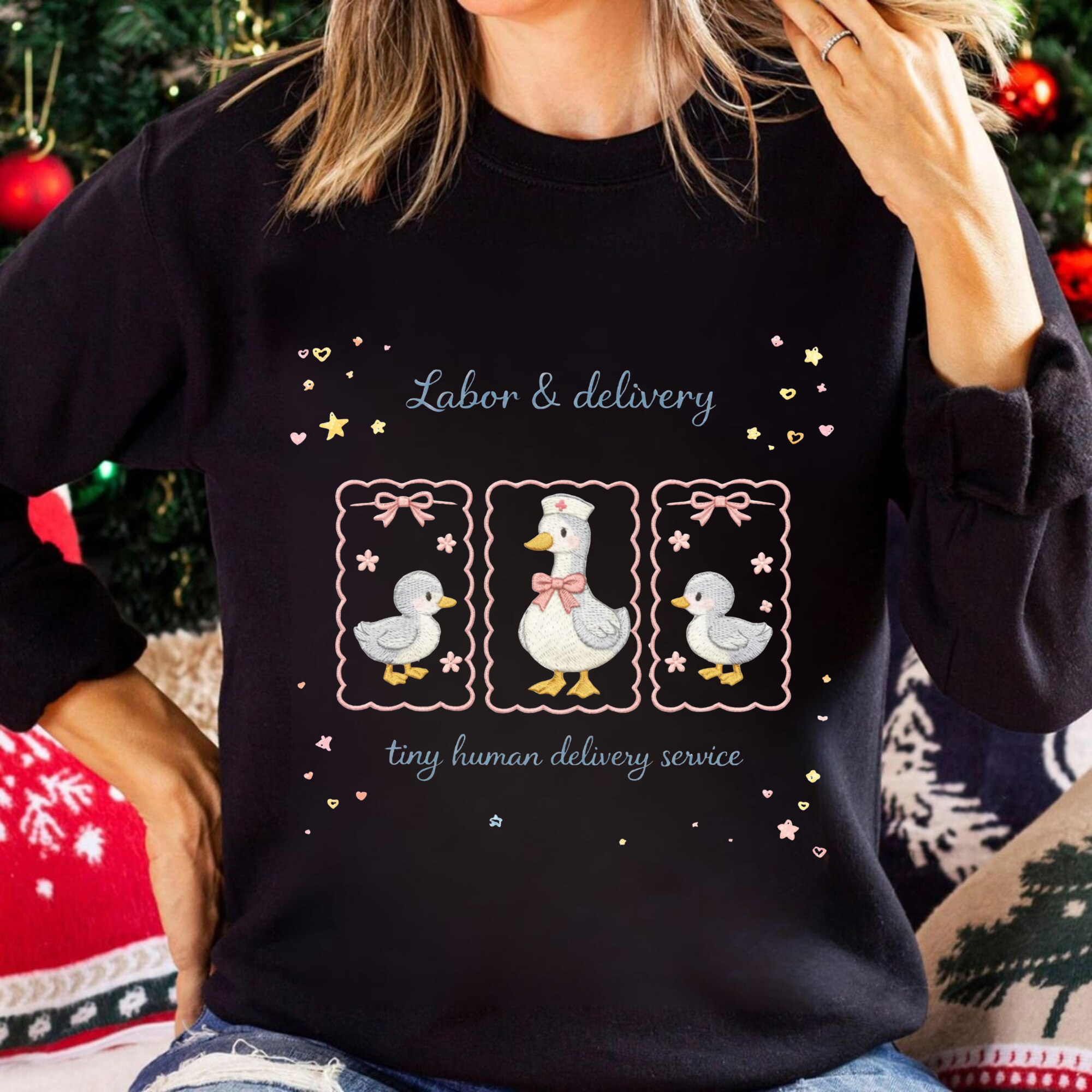 Labor Delivery Nurse Goose Embroidery Sweater