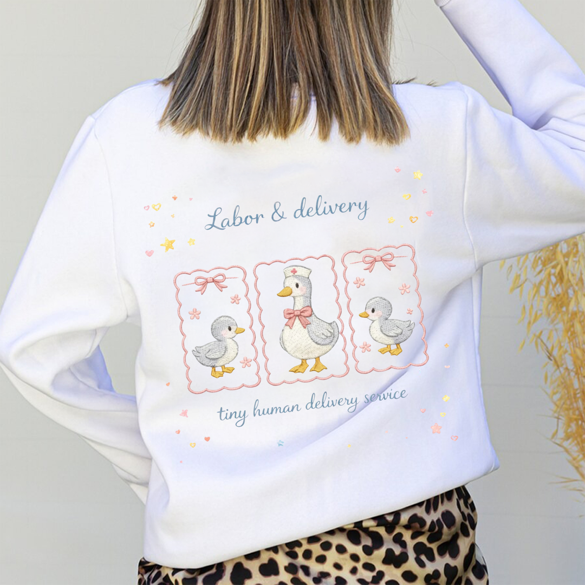 Labor Delivery Nurse Goose Embroidery Sweater