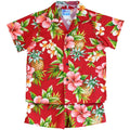Pineapple Party Boys 2 Piece Tropical Hawaiian Aloha Cabana set in Red