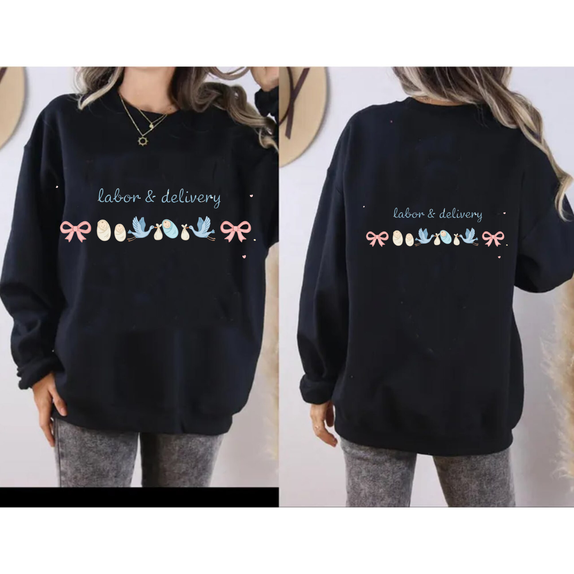 Coquette Labor Delivery Nurse Embroidery Sweater