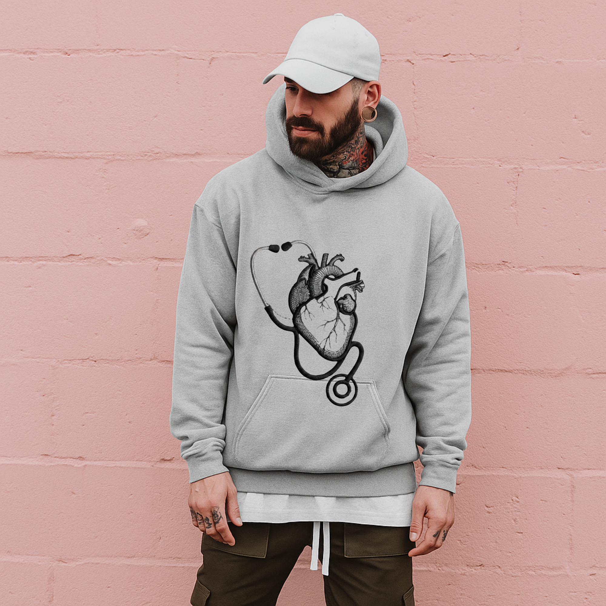 Medical Heart Stethoscope Embroidery Hoodie