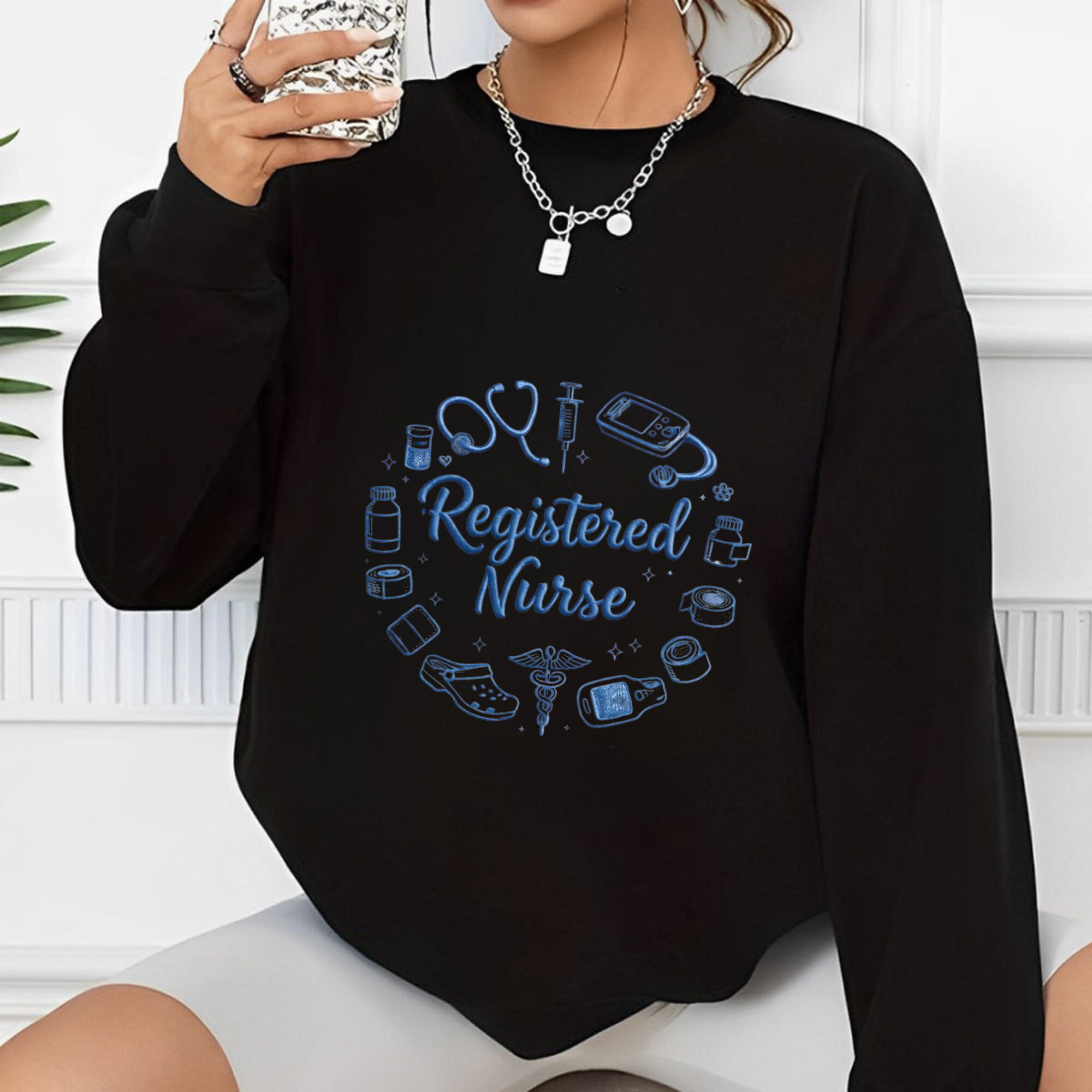 RN Registered Nurse Embroidery File Hand Drawn Doodle Nursing Design Machine Embroidery Pattern