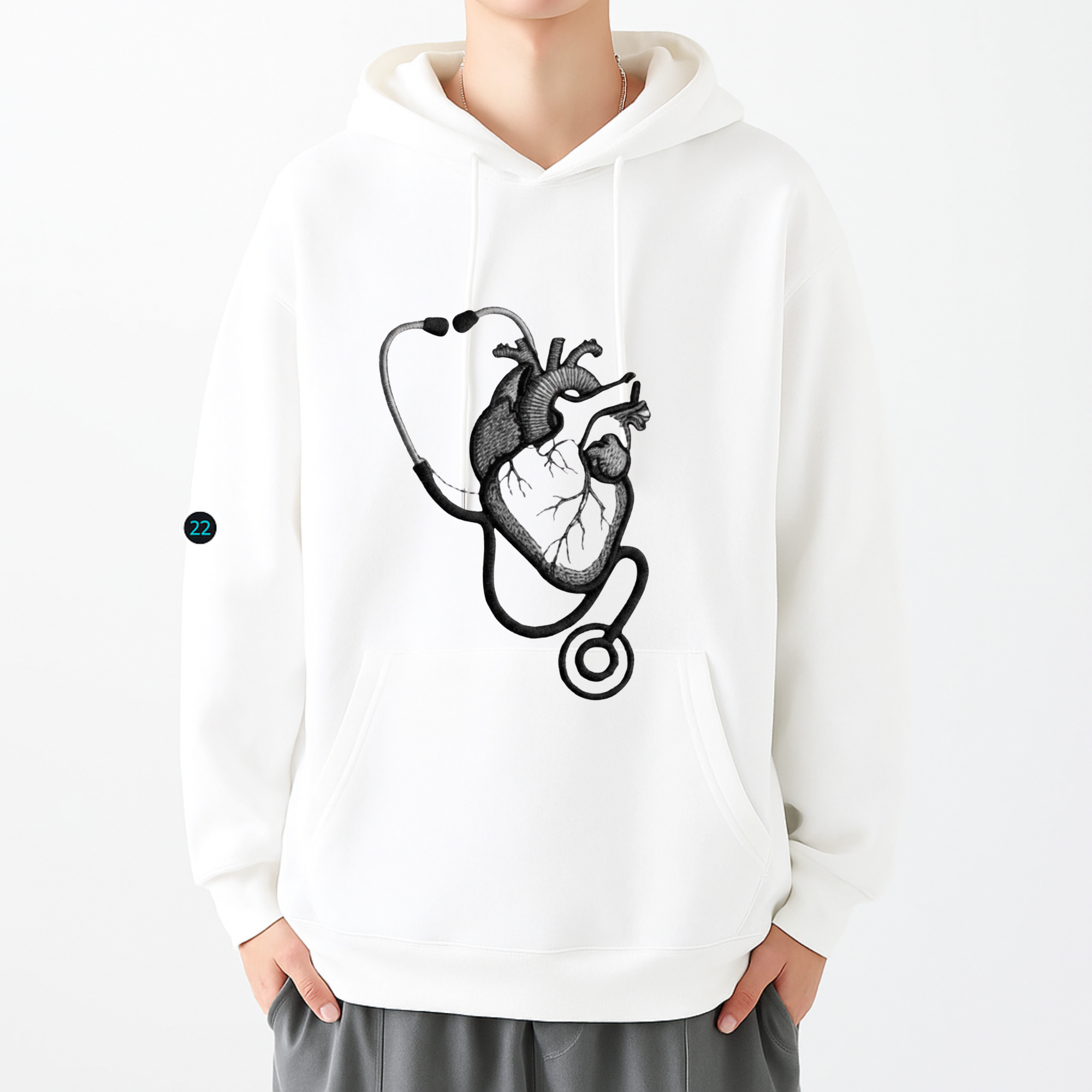 Medical Heart Stethoscope Embroidery Hoodie