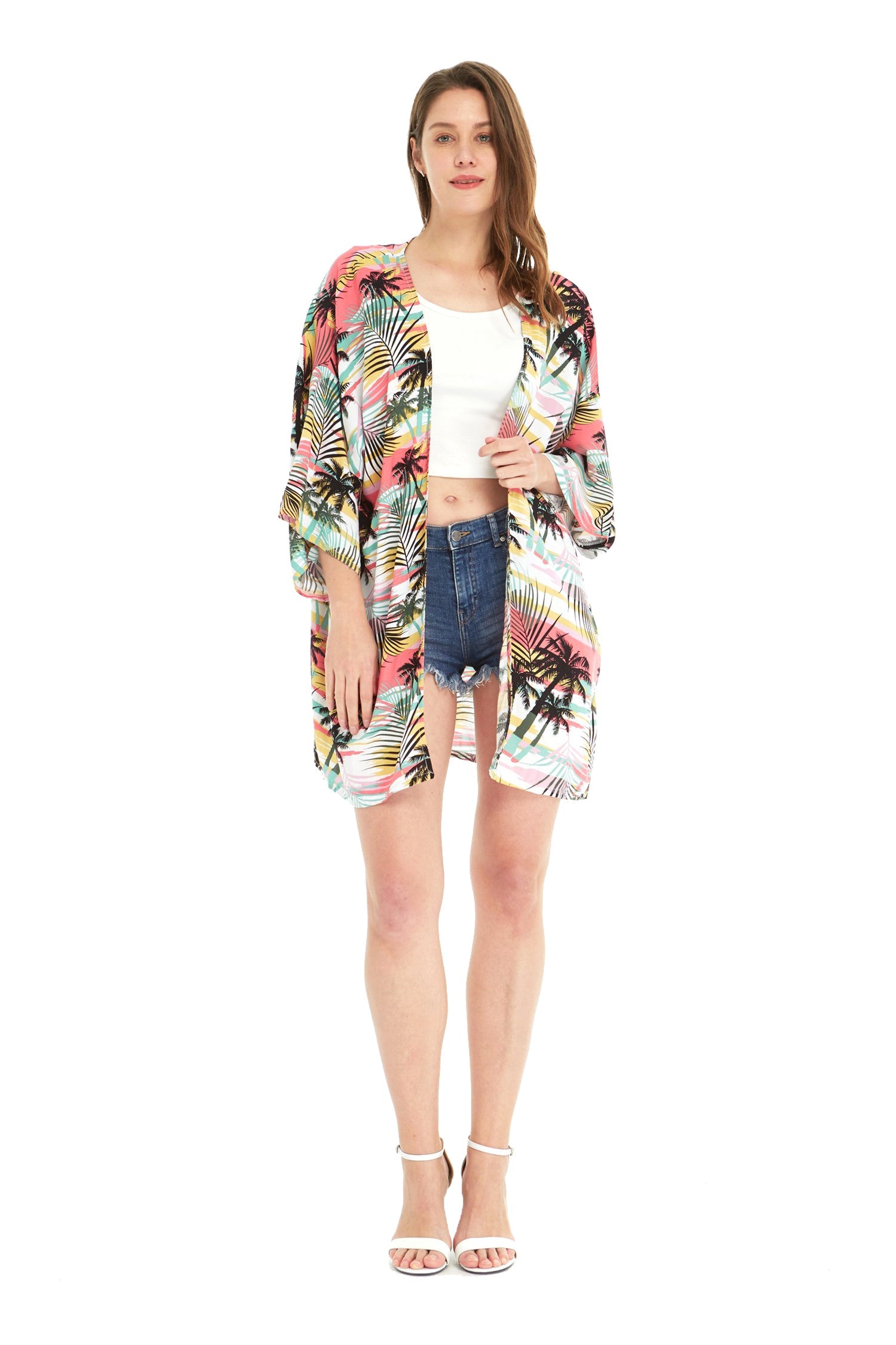 Women's Lightweight Kimono in Neon Pastel Sunset