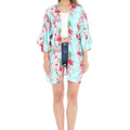 Women's Lightweight Kimono in Pink Hibiscus Vine Turquoise