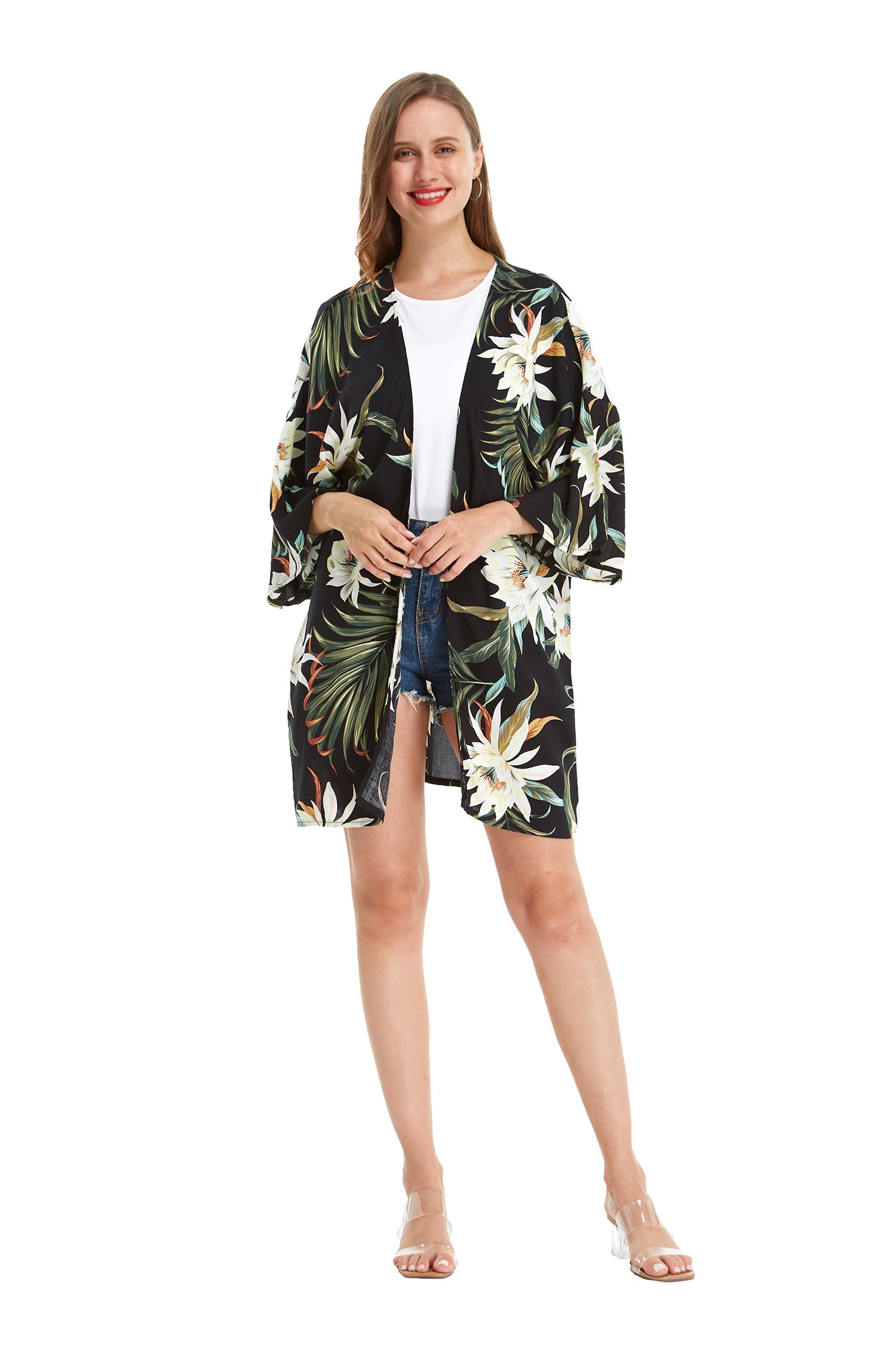 Women's Lightweight Kimono in Wispy Cereus Black
