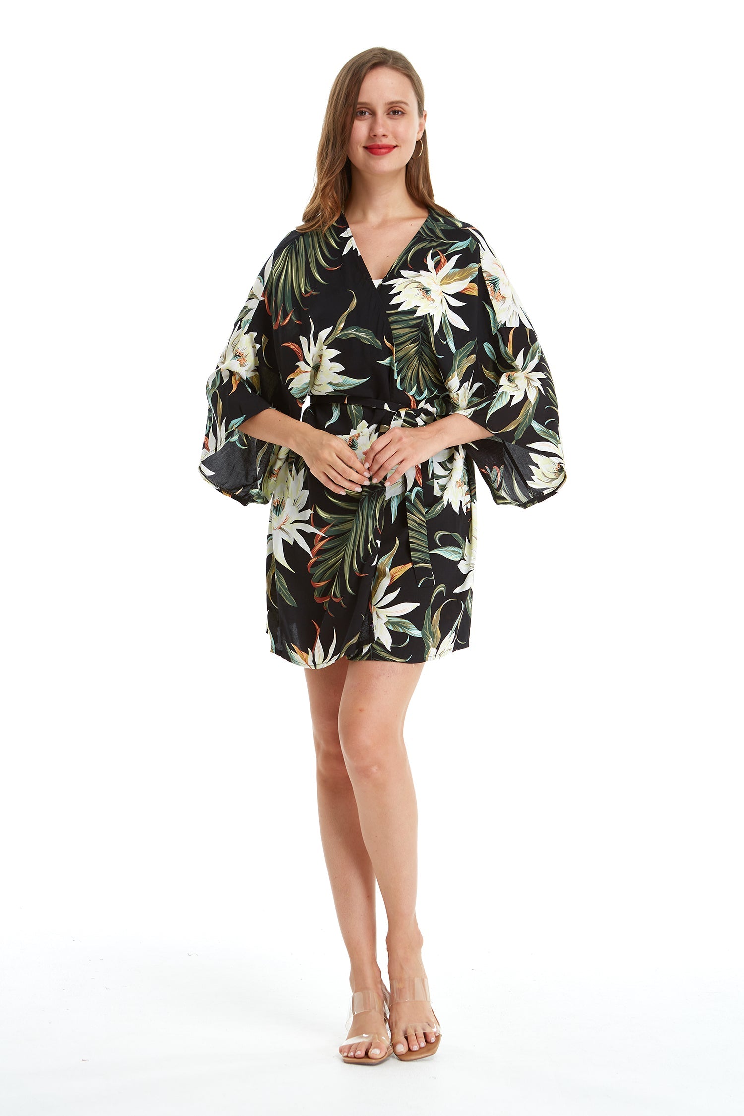 Women's Lightweight Kimono in Wispy Cereus Black
