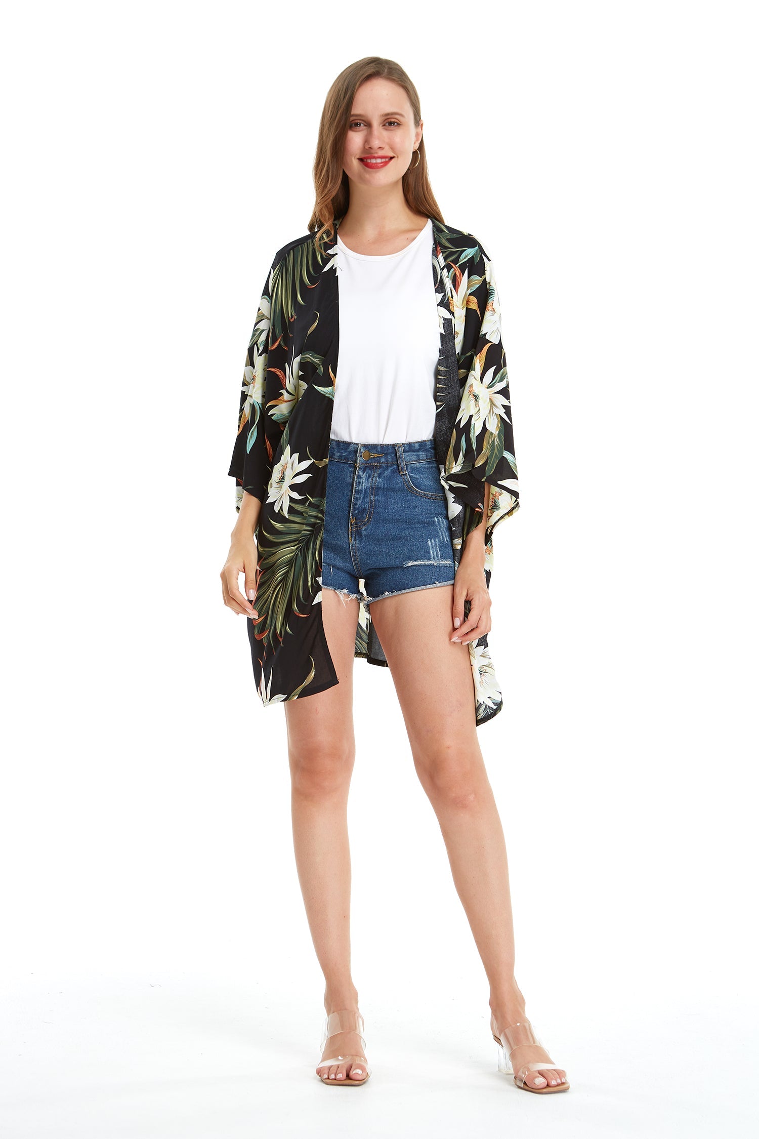 Women's Lightweight Kimono in Wispy Cereus Black