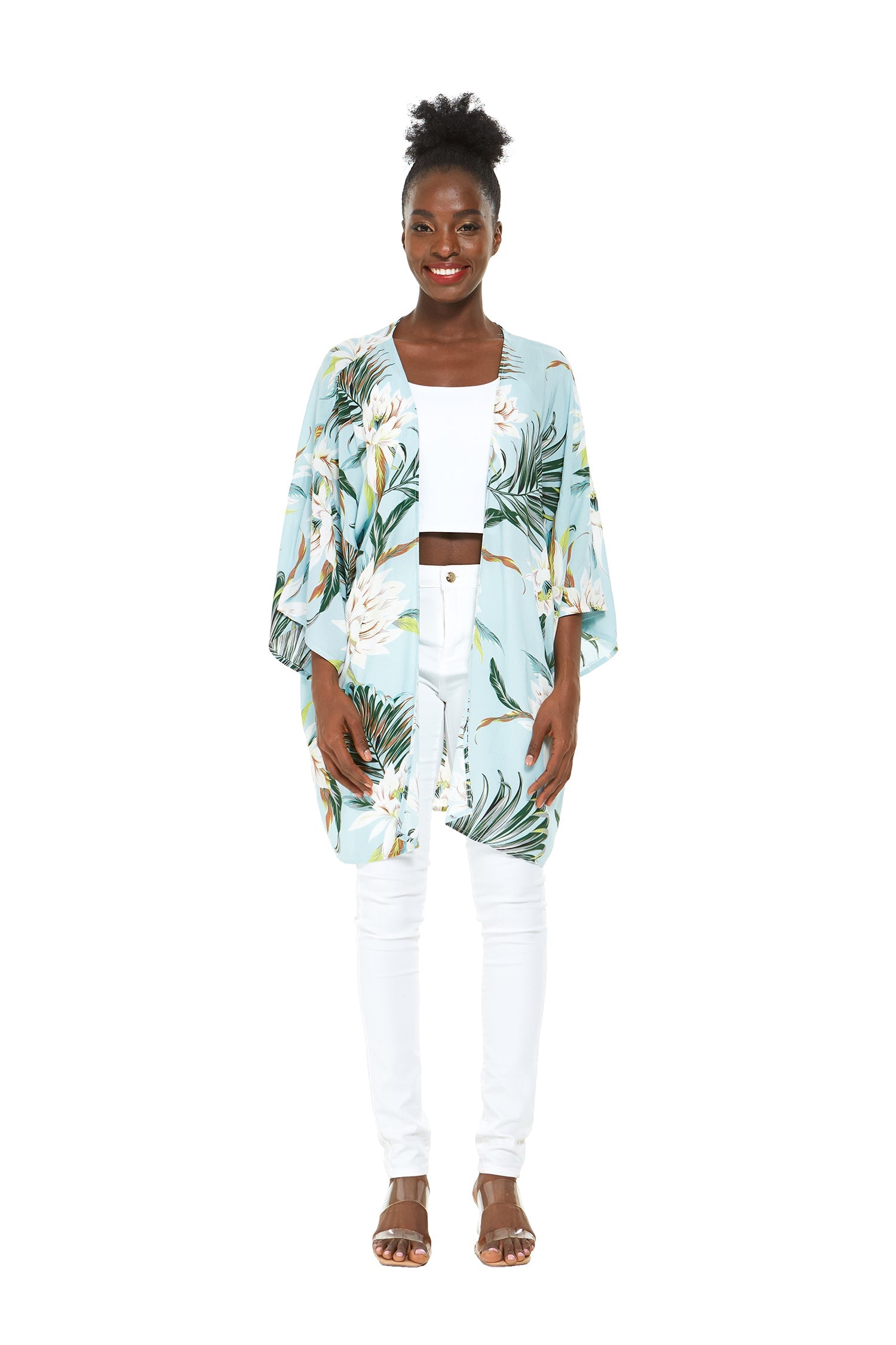 Women's Lightweight Kimono in Wispy Cereus Light Blue