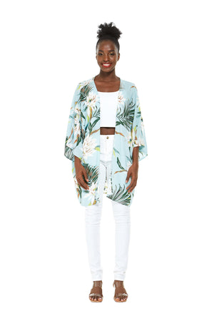 Women's Lightweight Kimono in Wispy Cereus Light Blue