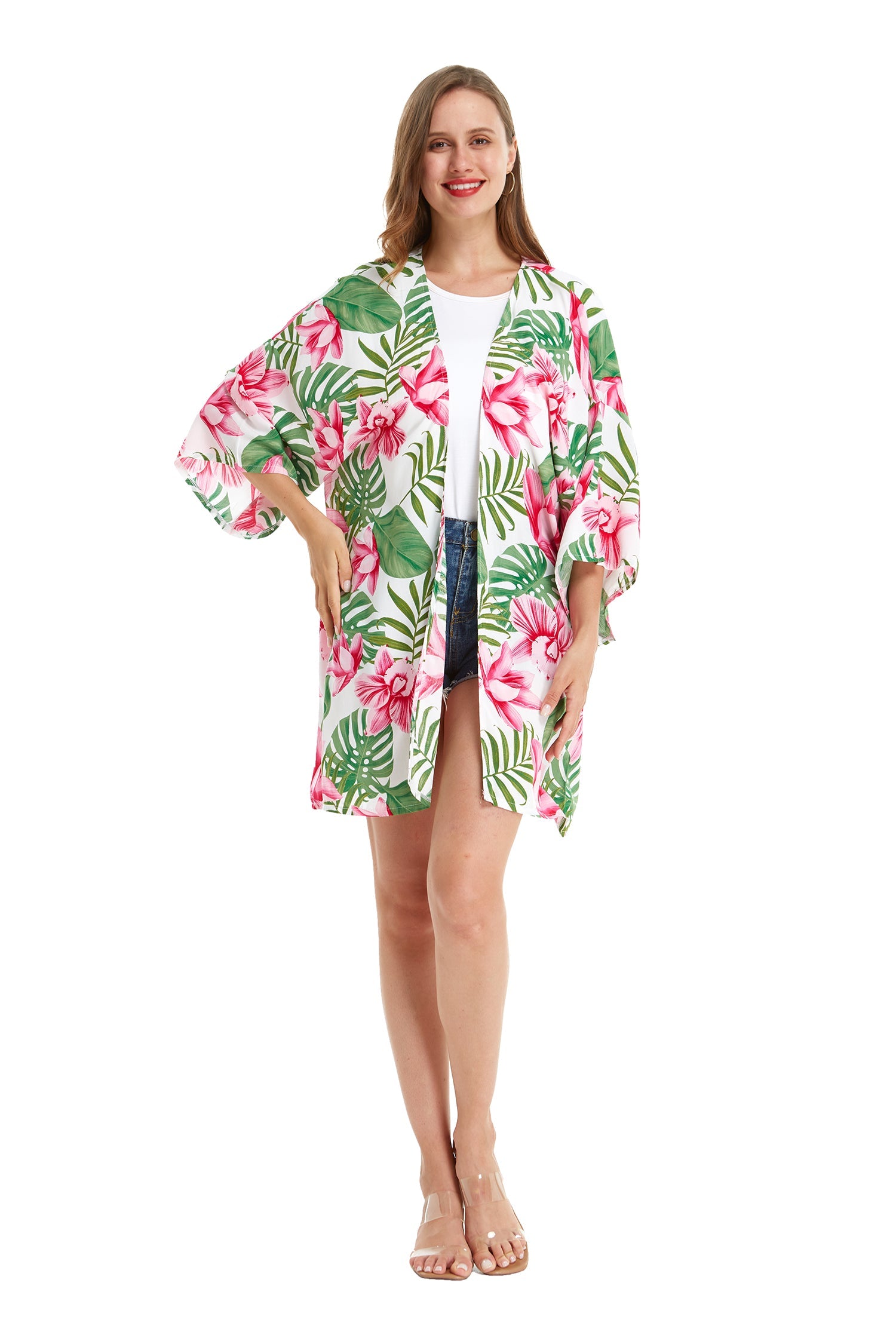 Women's Lightweight Kimono in Lotus Orchid White