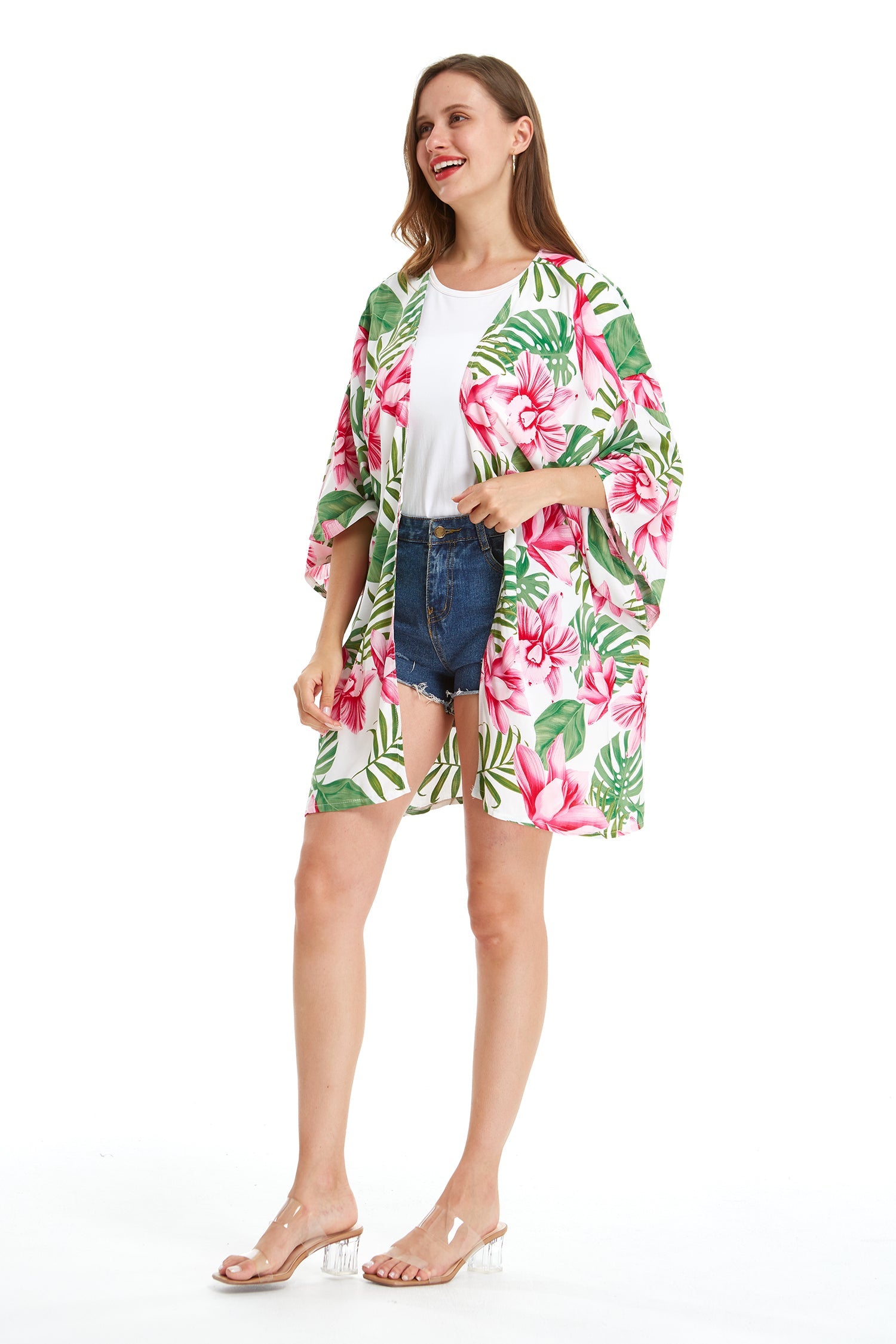 Women's Lightweight Kimono in Lotus Orchid White