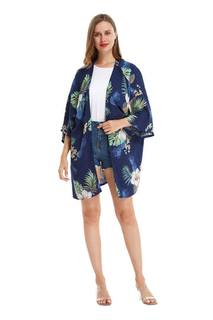 Women's Lightweight Kimono in Pineapple Garden Navy
