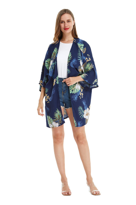 Women's Lightweight Kimono in Pineapple Garden Navy