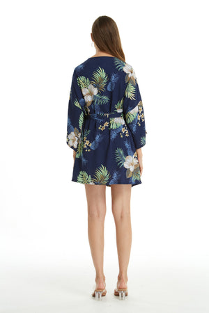 Women's Lightweight Kimono in Pineapple Garden Navy
