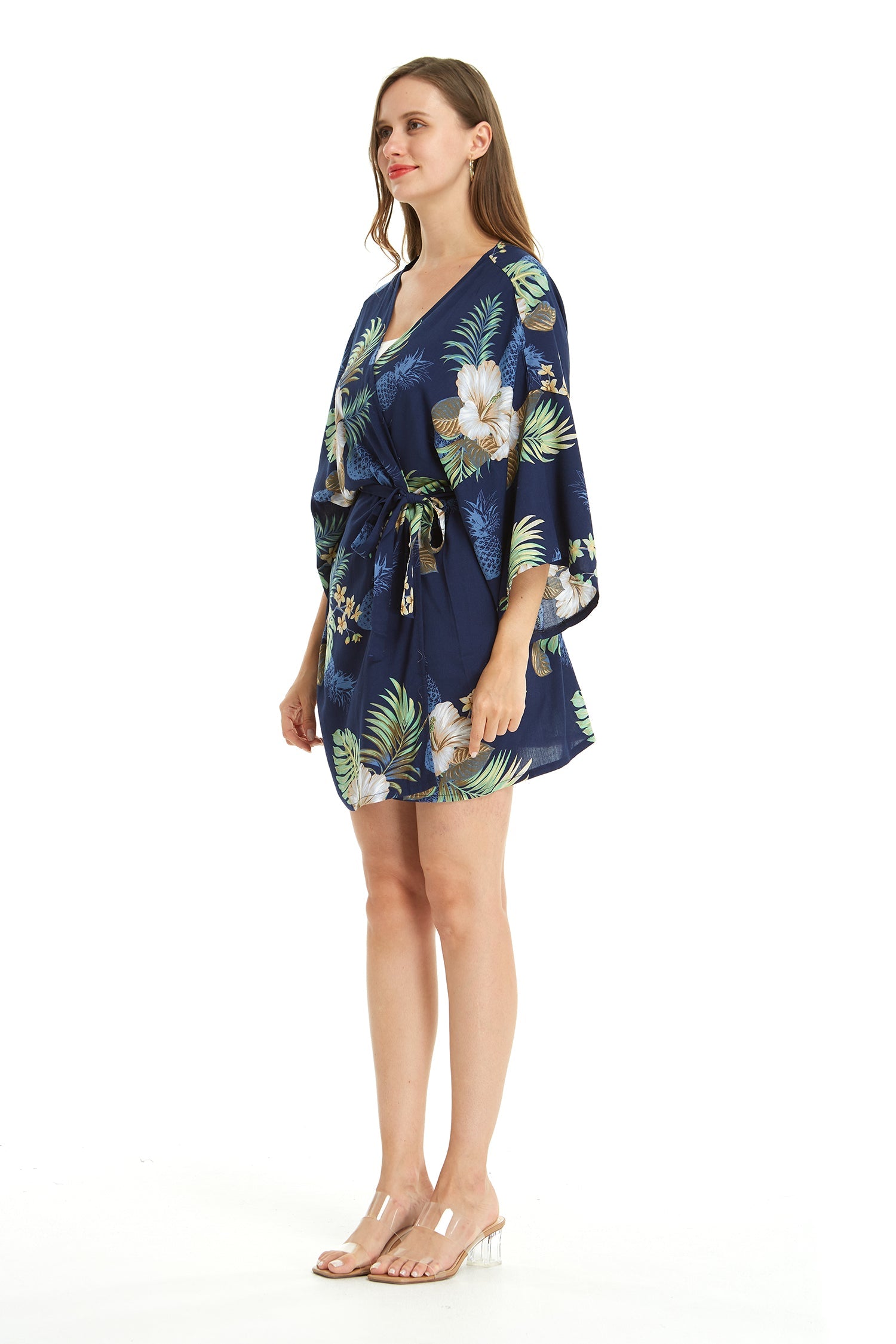 Women's Lightweight Kimono in Pineapple Garden Navy
