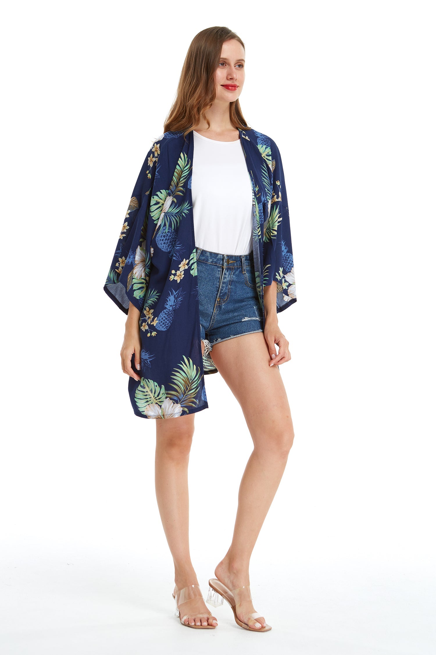 Women's Lightweight Kimono in Pineapple Garden Navy