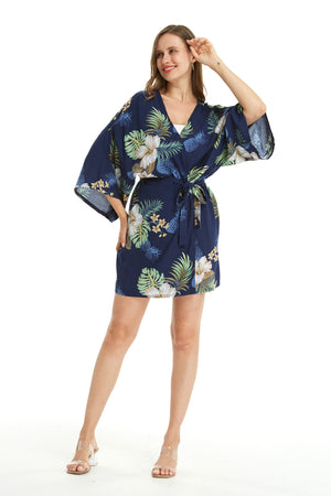 Women's Lightweight Kimono in Pineapple Garden Navy